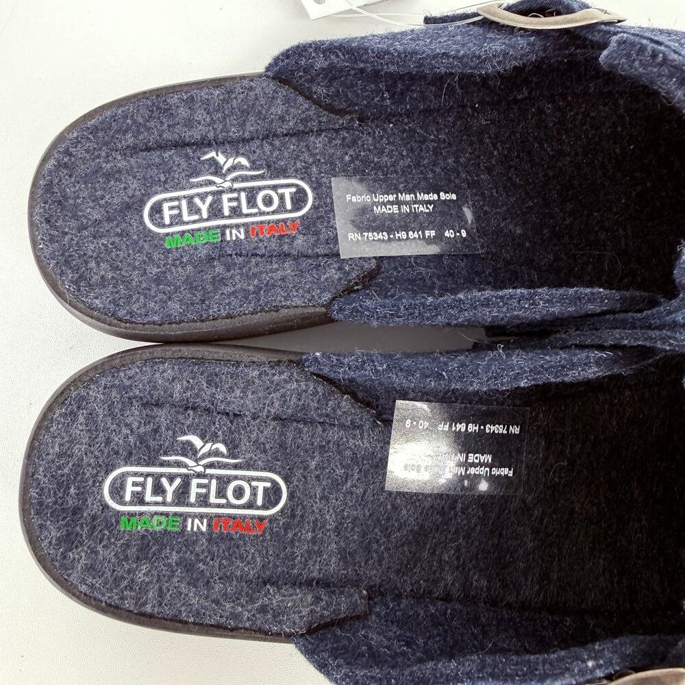 Fly Flot Felt Clog Slip On Slippere Shoes Womens Sz 40 9 Navy Blue Buckle Italy - Picture 7 of 9